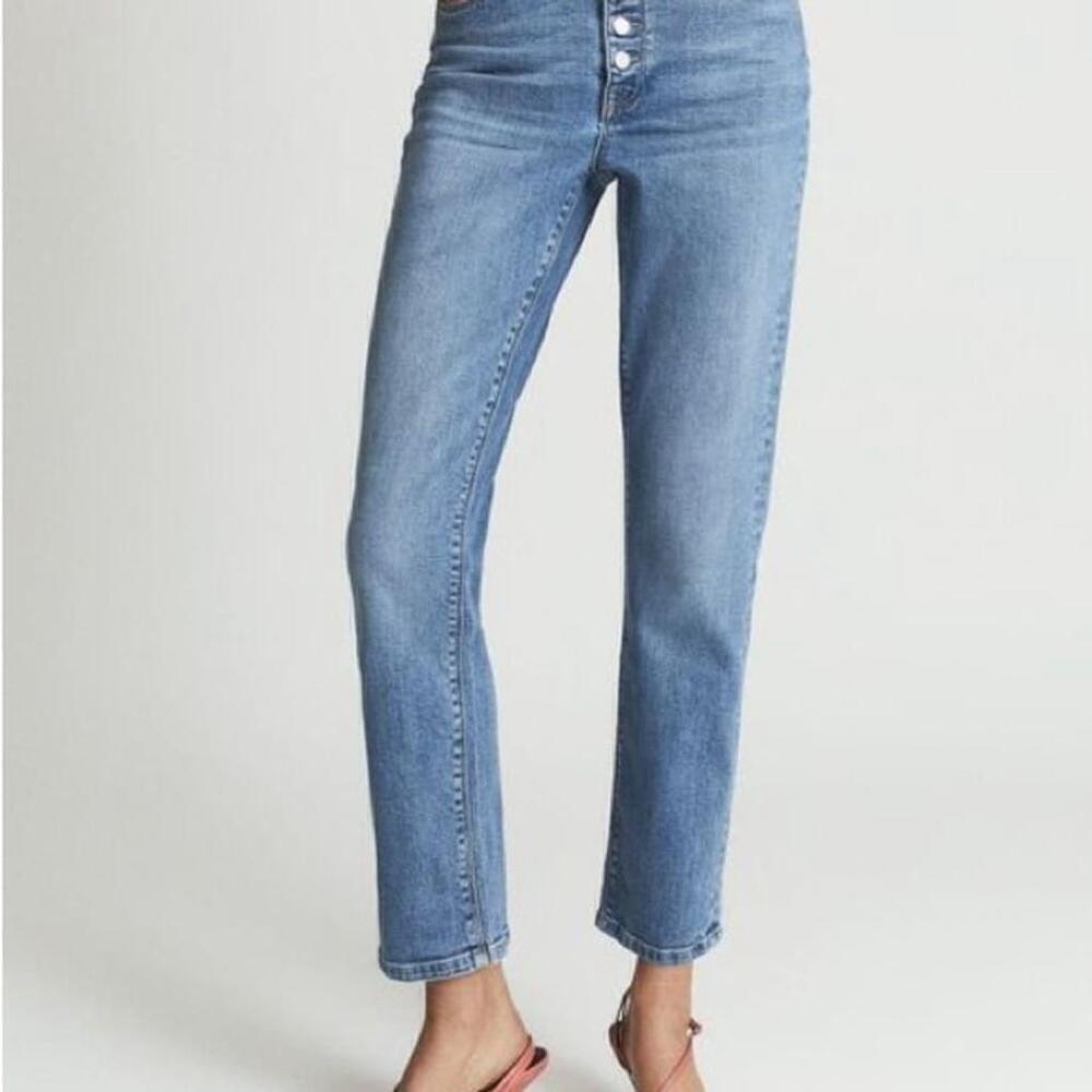 Reiss Bailey jeans high rise straight leg denim button fly 
Sz 32